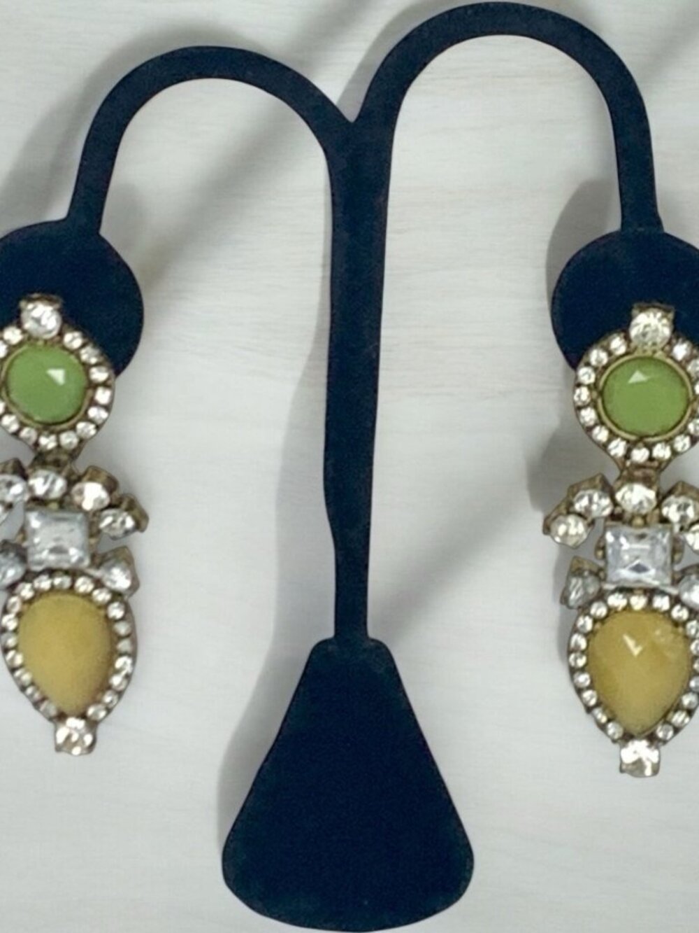 Vintage Gold Tone, Rhinestone, Green, & Tan Stud Dangle Earrings